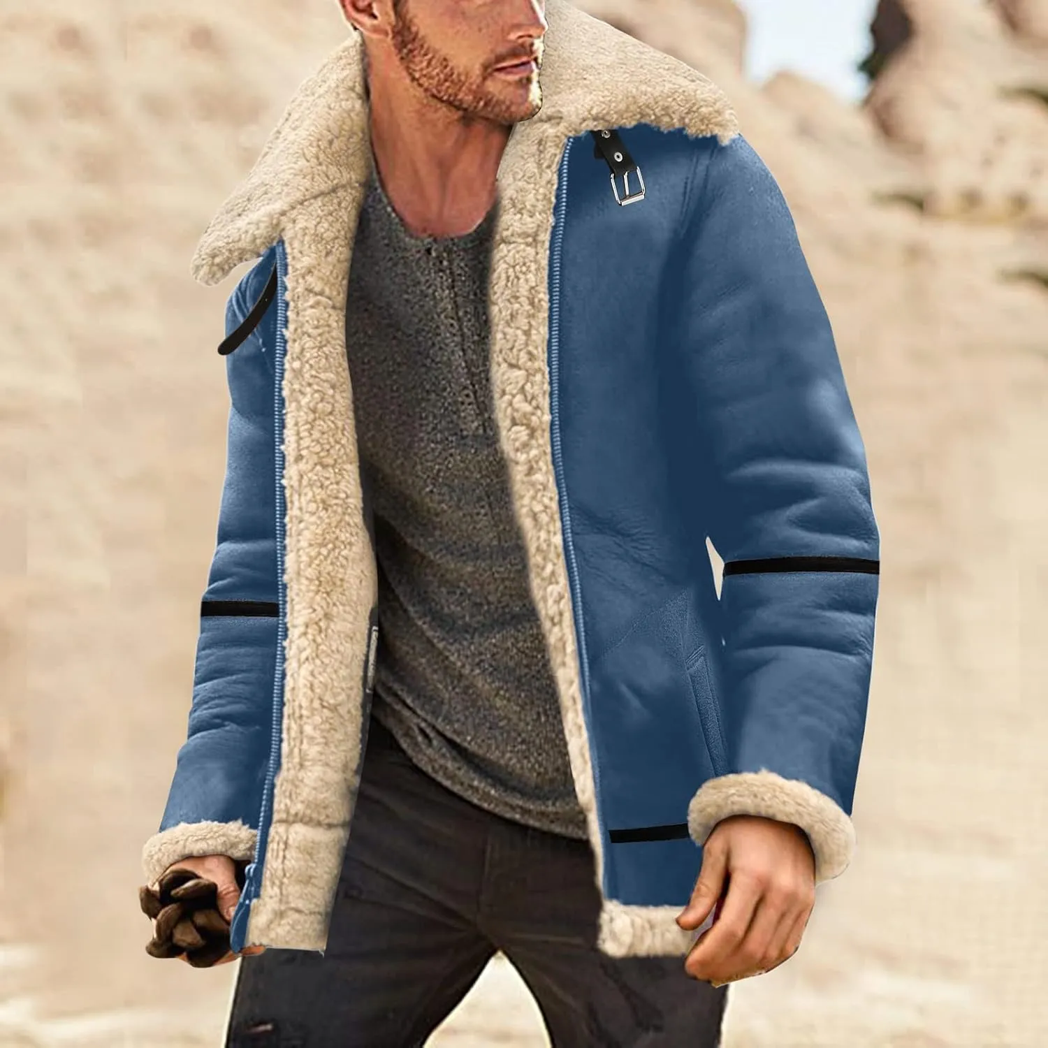 LCMTWX Men's Winter Thickened Warm Coats Stand Collar Knitted Splice Sweater Coat Casual Cardigan Stylish Mens Winter