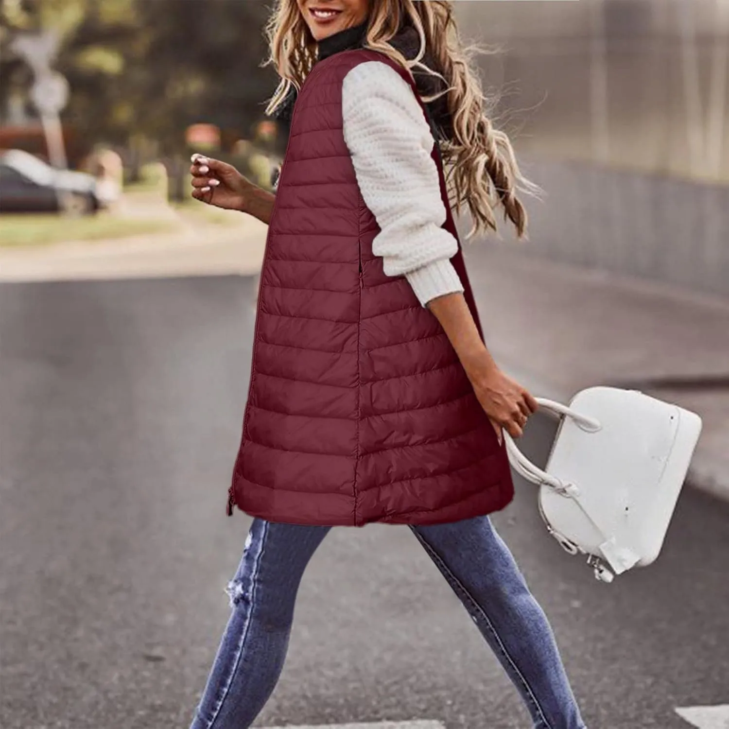LCMTWX Red Puffer Vest Coat Vest With Hood Sleeveless Warm Down Coat With Pockets Quilted Vest Down Full-Zip Hooded Black