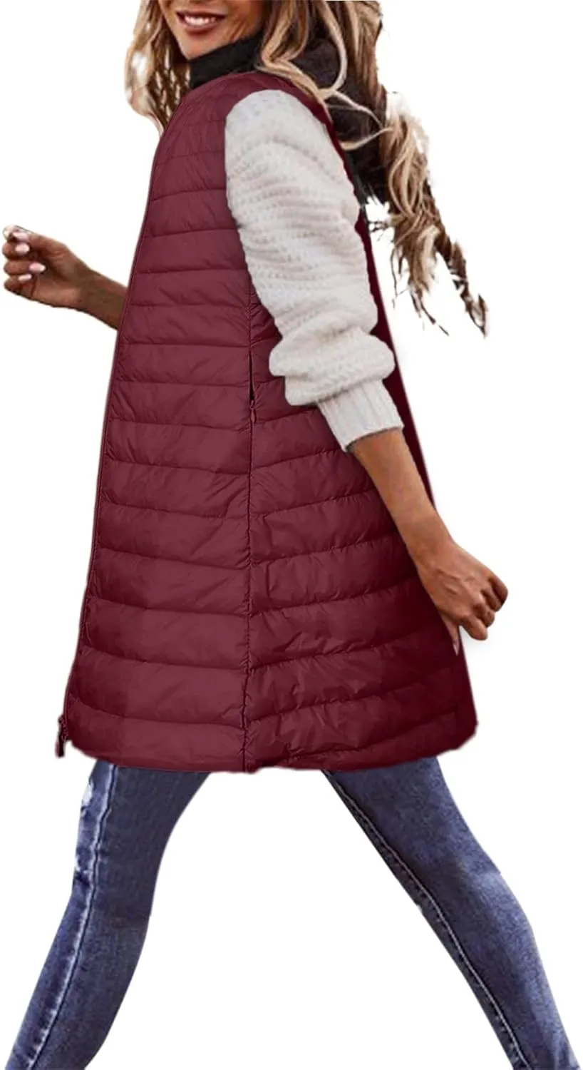 LCMTWX Red Puffer Vest Coat Vest With Hood Sleeveless Warm Down Coat With Pockets Quilted Vest Down Full-Zip Hooded Black
