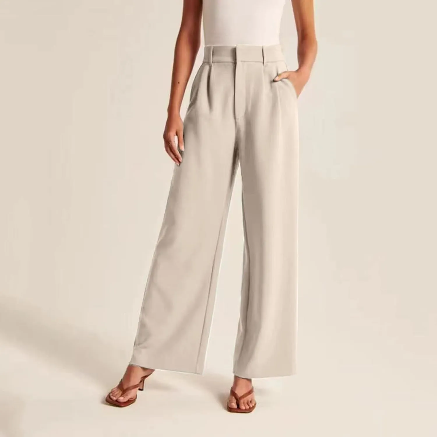 LCMTWX Womens Stretch Pants Leg Pants Casual Drawstring Elastic Trousers Comfy Straight Leg Long Pants Womens Stretch