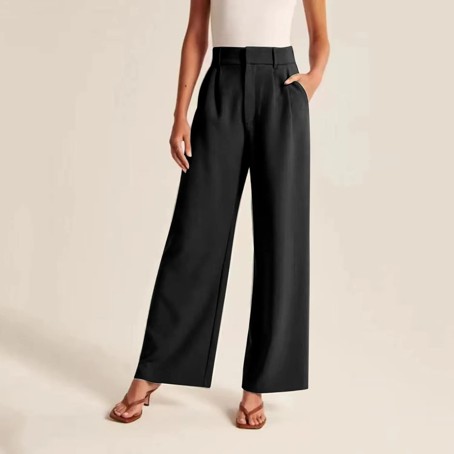 LCMTWX Womens Stretch Pants Leg Pants Casual Drawstring Elastic Trousers Comfy Straight Leg Long Pants Womens Stretch