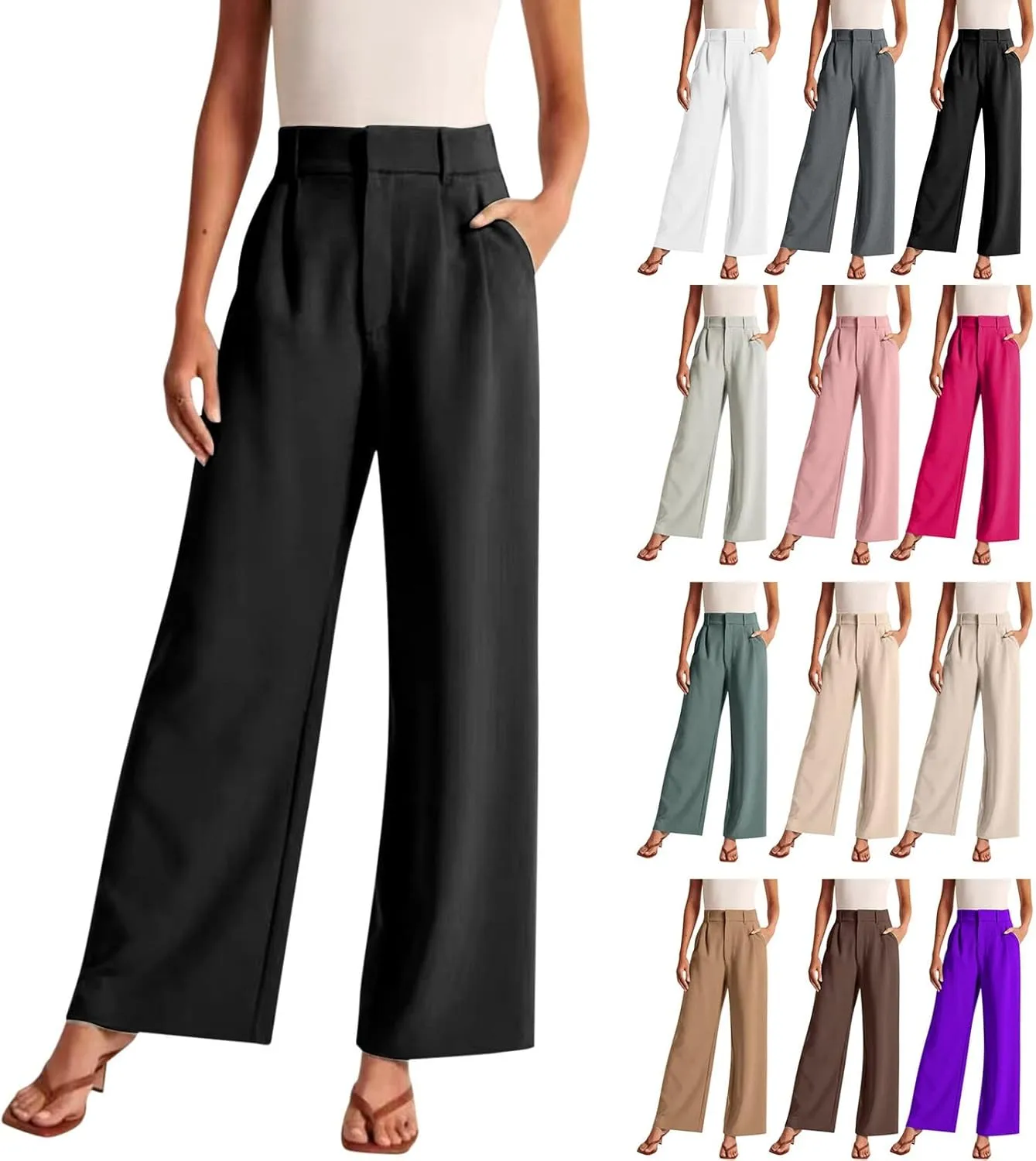 LCMTWX Womens Stretch Pants Leg Pants Casual Drawstring Elastic Trousers Comfy Straight Leg Long Pants Womens Stretch