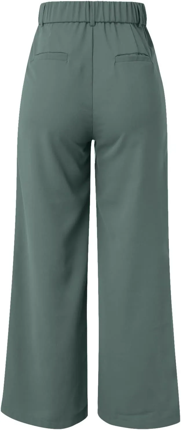 LCMTWX Womens Stretch Pants Leg Pants Casual Drawstring Elastic Trousers Comfy Straight Leg Long Pants Womens Stretch