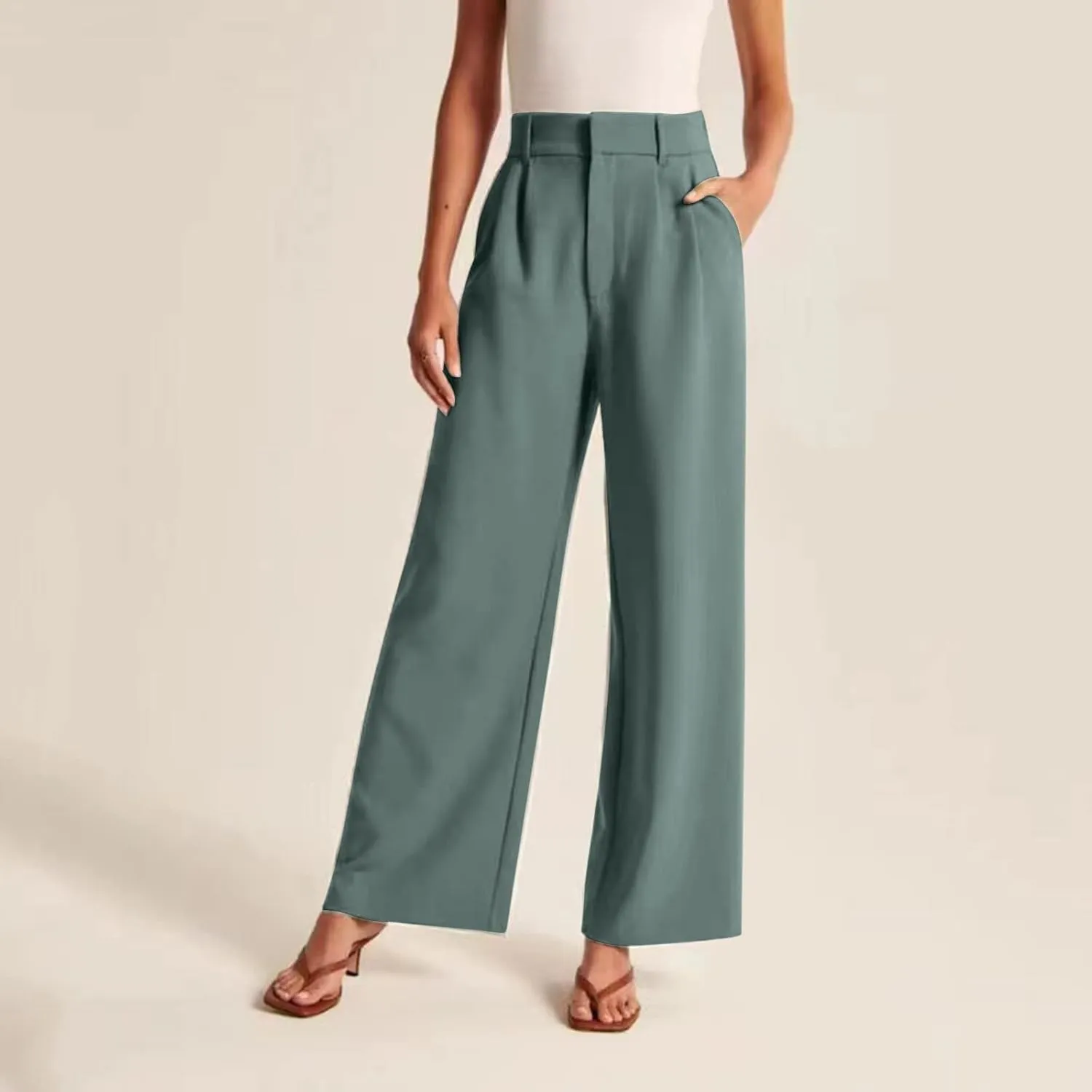 LCMTWX Womens Stretch Pants Leg Pants Casual Drawstring Elastic Trousers Comfy Straight Leg Long Pants Womens Stretch