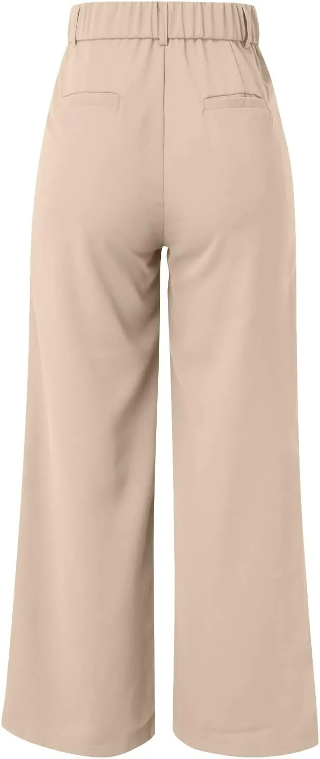 LCMTWX Womens Stretch Pants Leg Pants Casual Drawstring Elastic Trousers Comfy Straight Leg Long Pants Womens Stretch