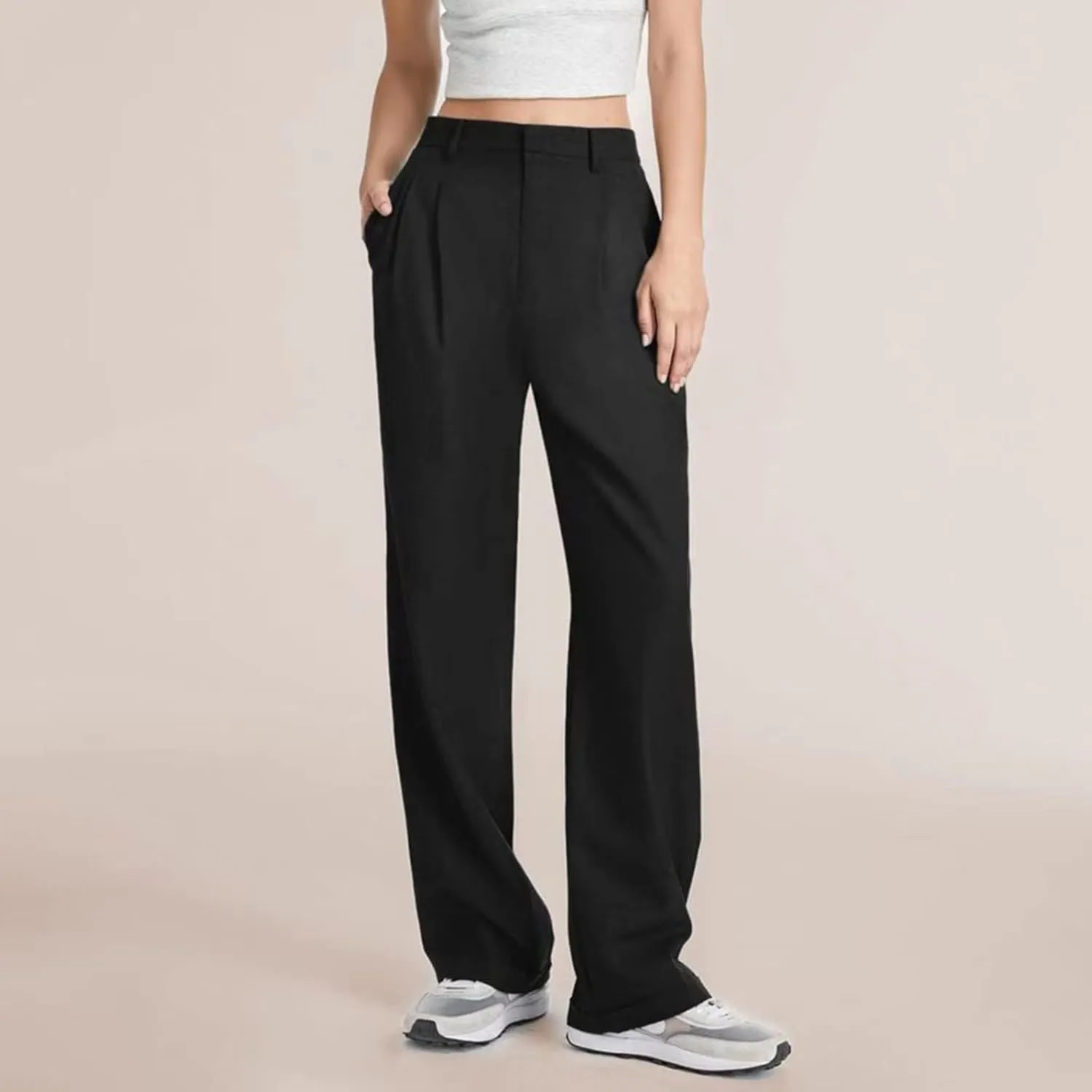 LCMTWX Womens Stretch Pants Leg Pants Casual Drawstring Elastic Trousers Comfy Straight Leg Long Pants Womens Stretch