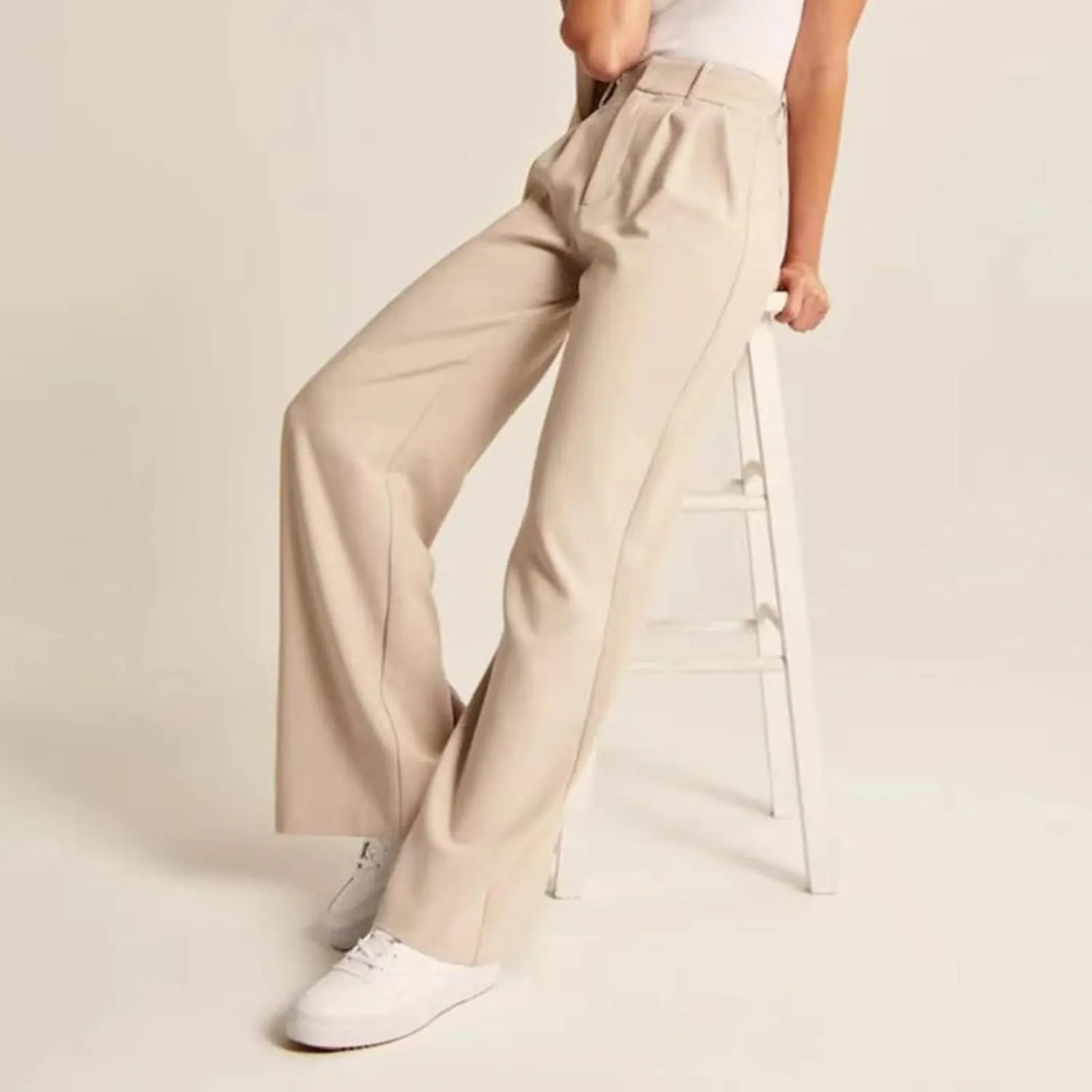 LCMTWX Womens Stretch Pants Leg Pants Casual Drawstring Elastic Trousers Comfy Straight Leg Long Pants Womens Stretch