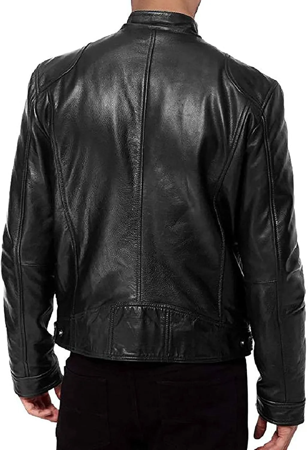 Leather Jacket Men Big And Tall Large Zip Up Stand Collar Jackets Faux Leather Motocycle Coats Stylish Outwear Pocket