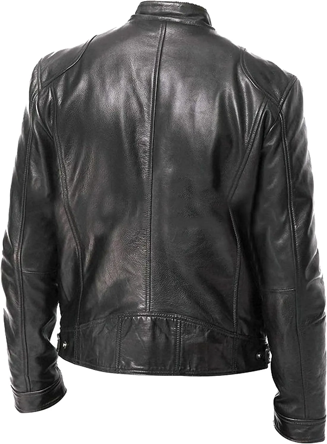 Leather Jacket Men Big And Tall Large Zip Up Stand Collar Jackets Faux Leather Motocycle Coats Stylish Outwear Pocket