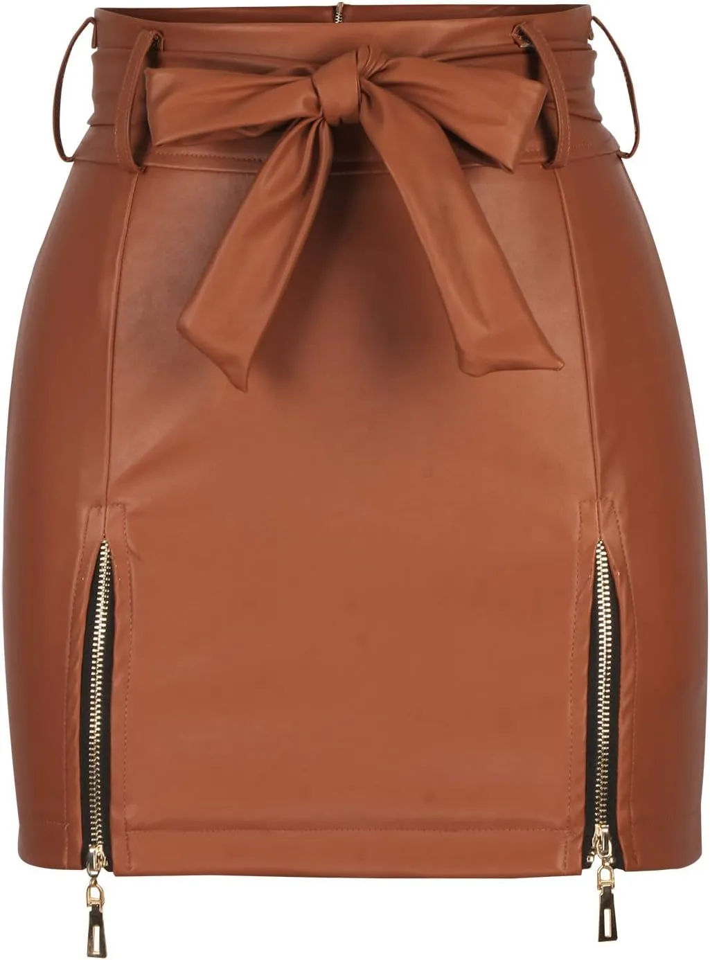 Leather Mini Skirts for Women Solid Color Sexy Zipper Up Bow High Waisted Skirt Classic High Waisted Skirt