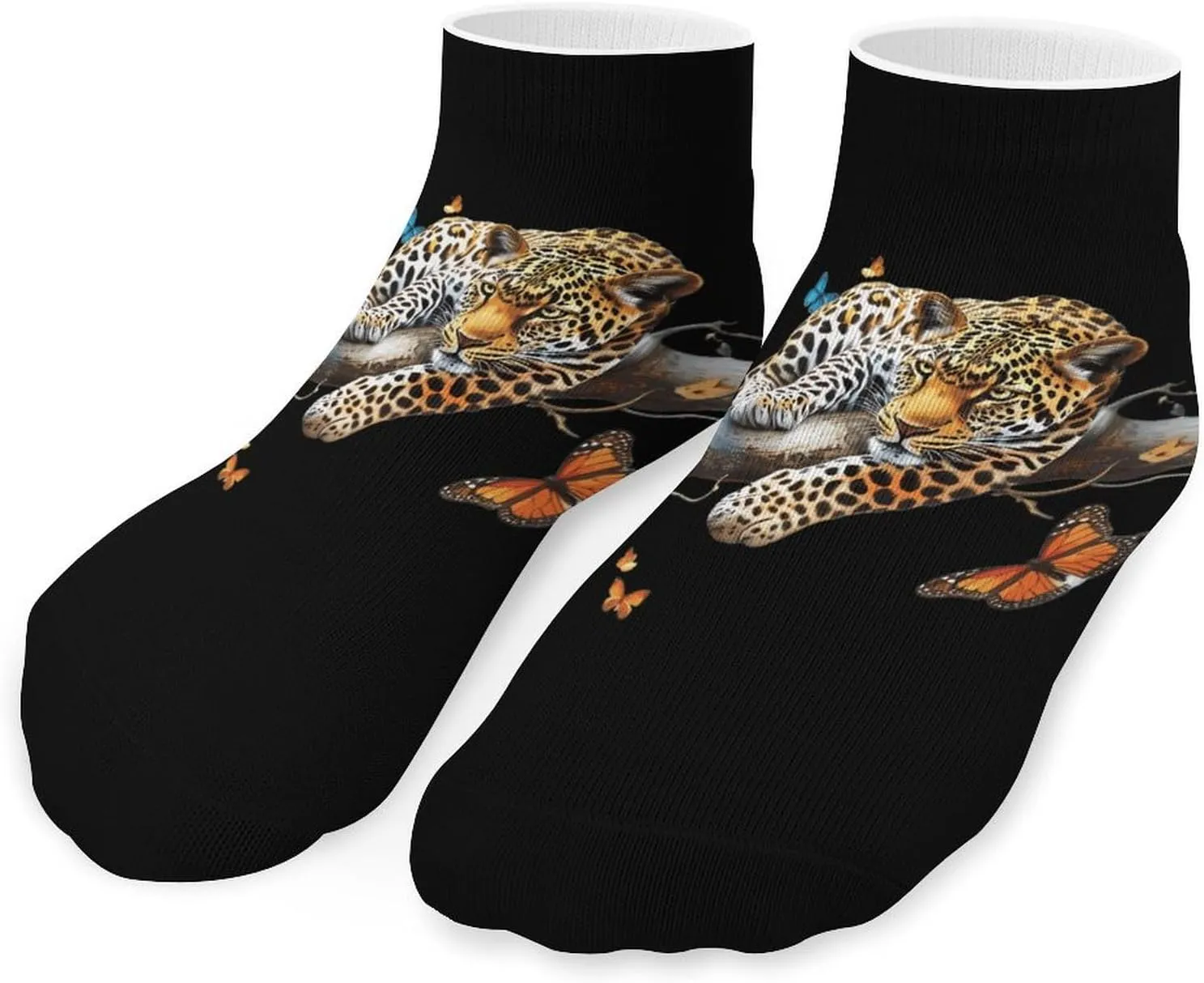 Leopard Butterflies Unisex Ankle Socks Athletic Low Cut No Show Sock Breathable Stocking