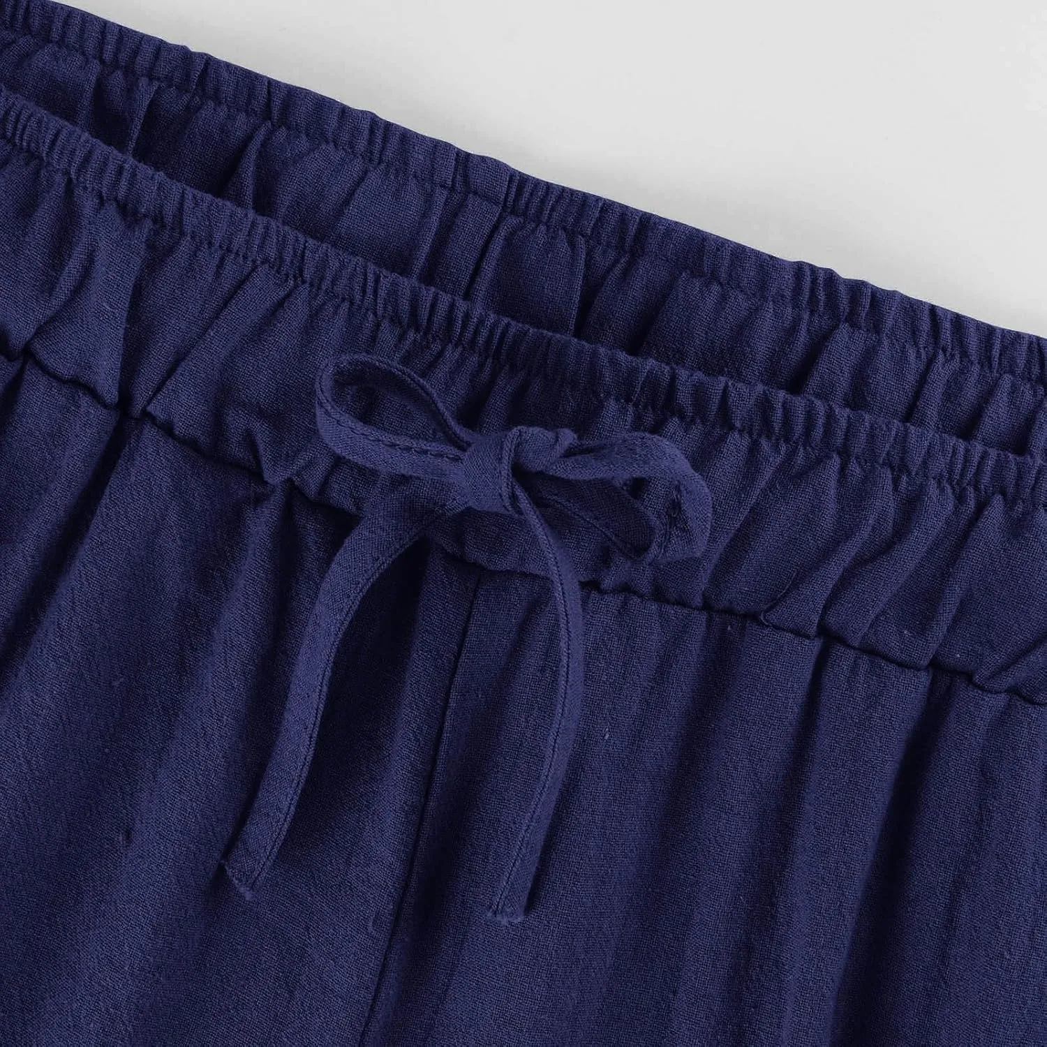 Linen Capri Pants for Women Casual Summer Wide Leg Pants High Waisted Drawstring Palazzo Lightweight Beach Capris