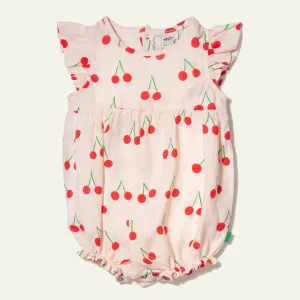 Linen Cherry Ruffle Baby Romper