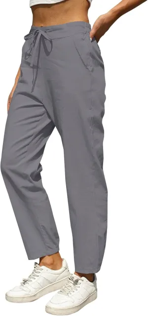 Linen Pants for Women High Waisted Casual Pants Drawstring Loose Barrel Pants Lightweight Ankle Pants Summer Beach Pants