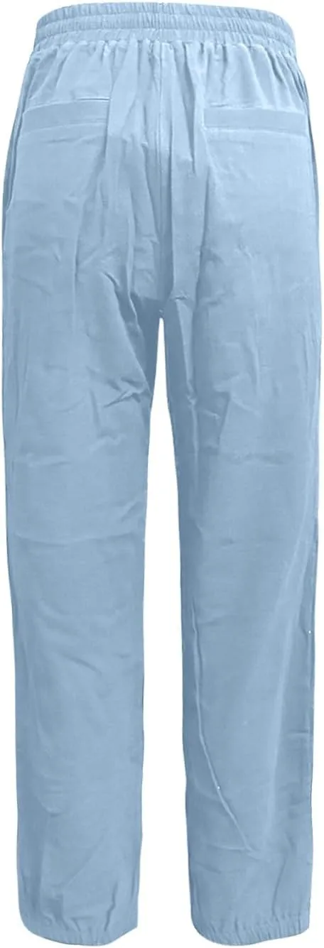 Linen Pants for Women High Waisted Casual Pants Drawstring Loose Barrel Pants Lightweight Ankle Pants Summer Beach Pants
