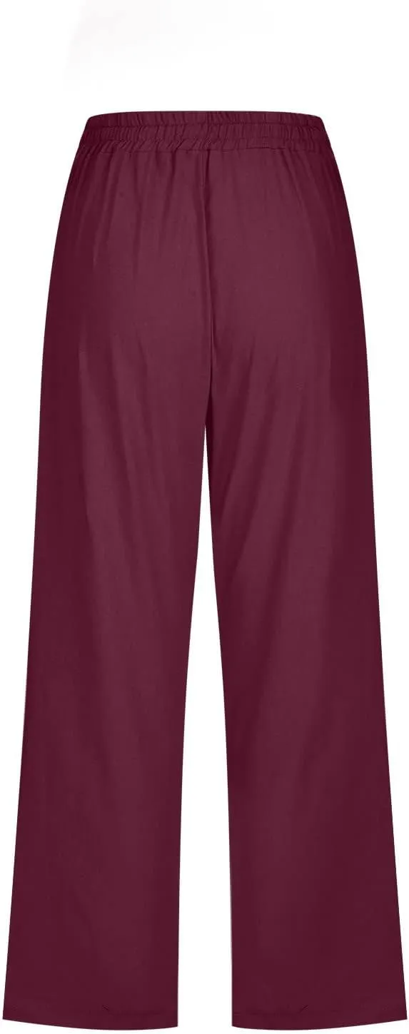 Linen Pants Women 3/4 Length White Linen Pants Women Summer Pants 2024 Wide Leg Pants Woman Elastic Drastring Trousers