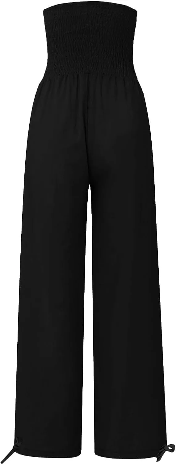 Linen Pants Women High Waisted Wide Leg Palazzo Pants Summer Beach Flowy Pants Casual Dress Pants Lounge Trousers