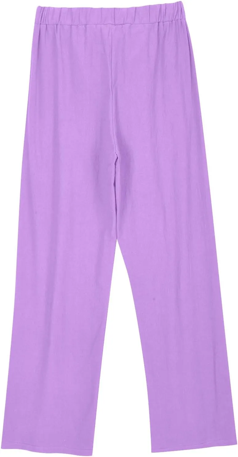 Linen Sets for Women 2 Piece Dressy Casual Long Sleeve Button Down Shirts Wide Leg Pants Plus Size Loungewear