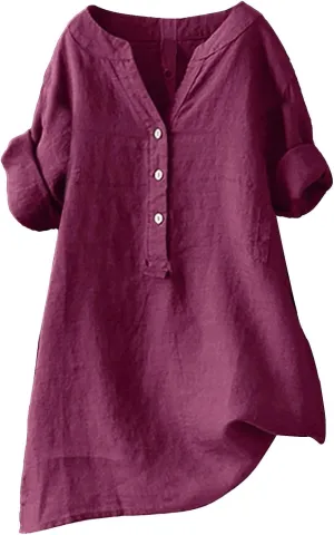 Linen Shirts for Women Long Sleeve Classic Fit Dress Shirt Black Linen Shirt Women