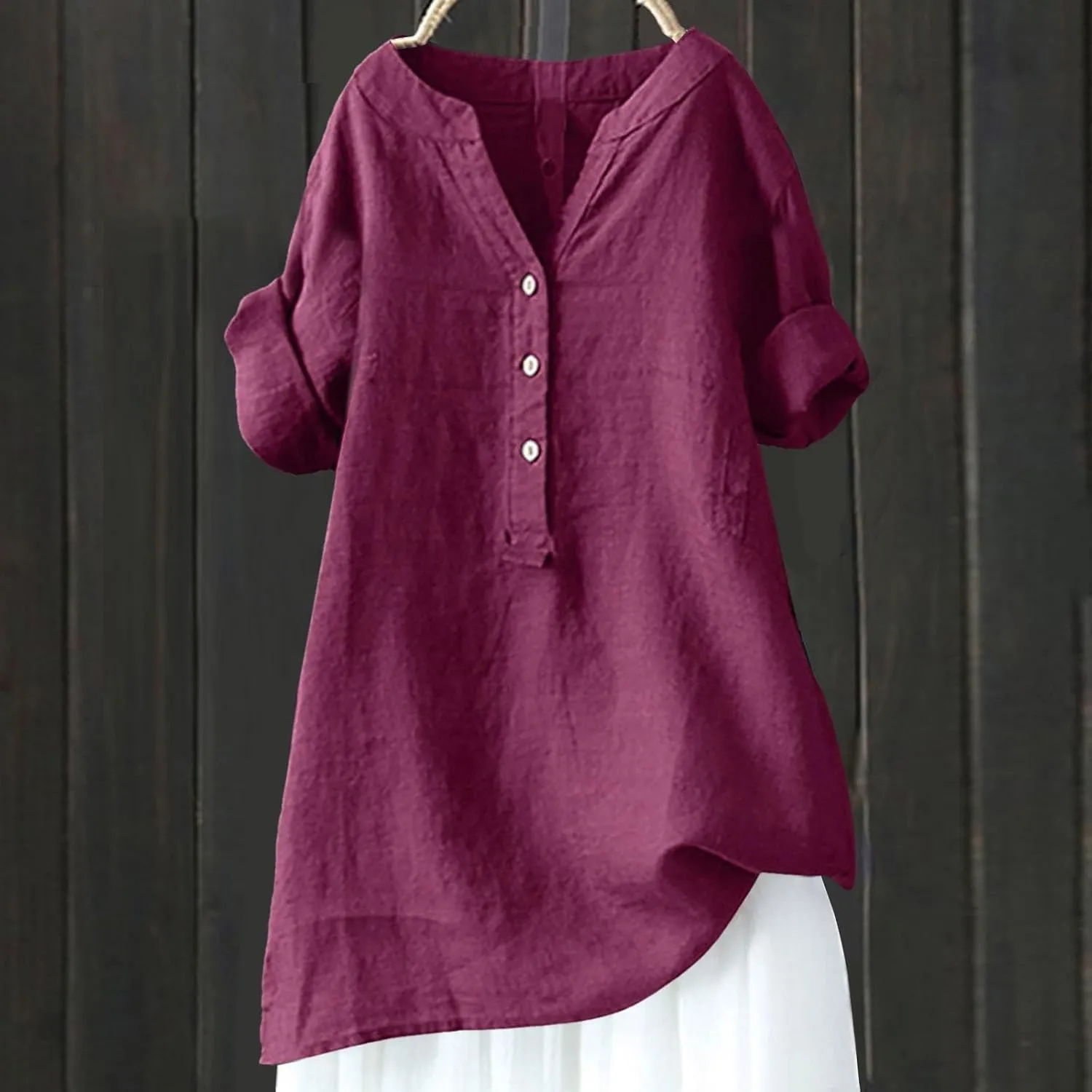 Linen Shirts for Women Long Sleeve Classic Fit Dress Shirt Black Linen Shirt Women