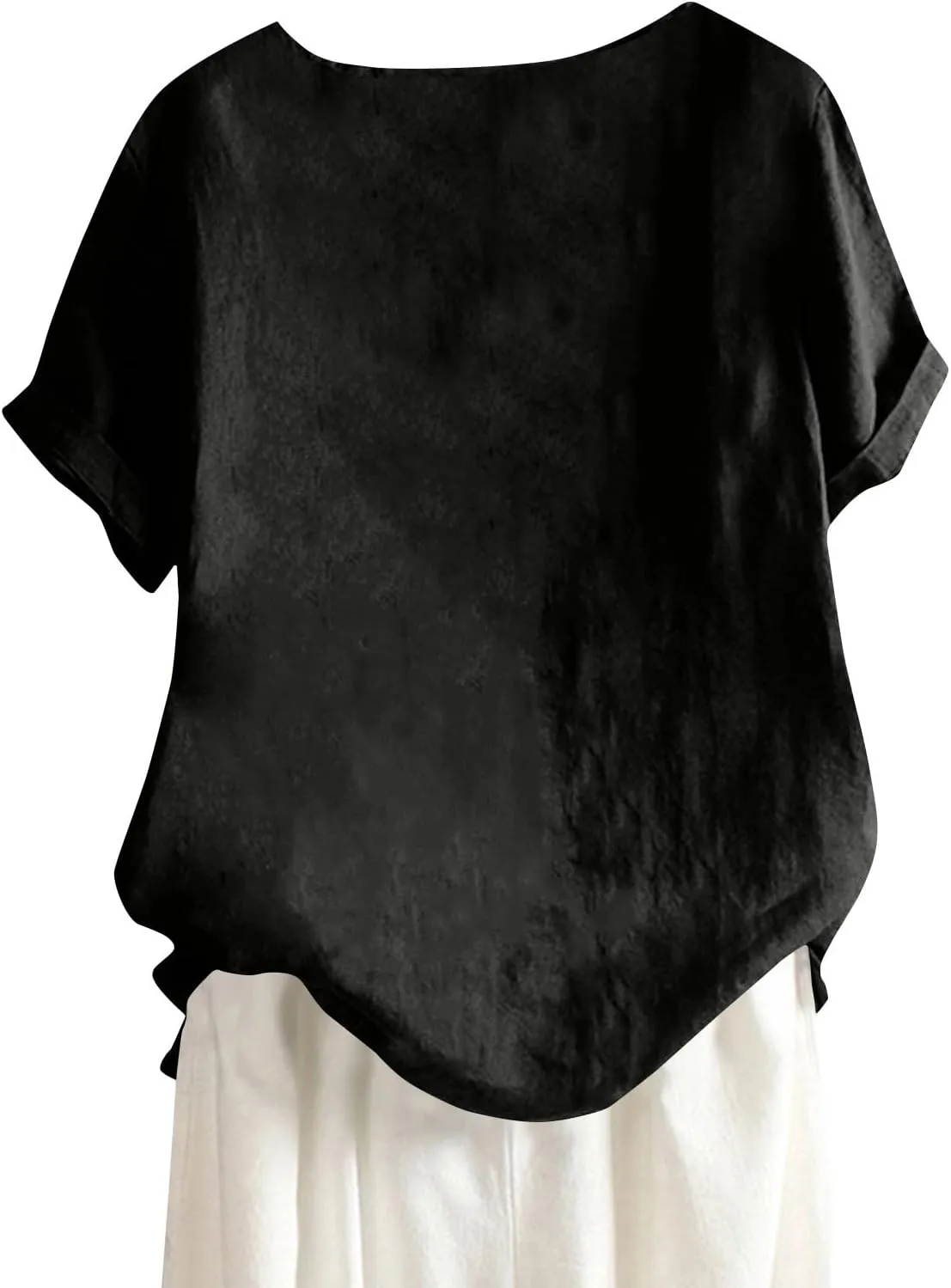 Linen Shirts for Women Loose Fit 2025 Summer Casual Crewneck Short Sleeve Tshirts Embroidery Lightweight Gauze Tops