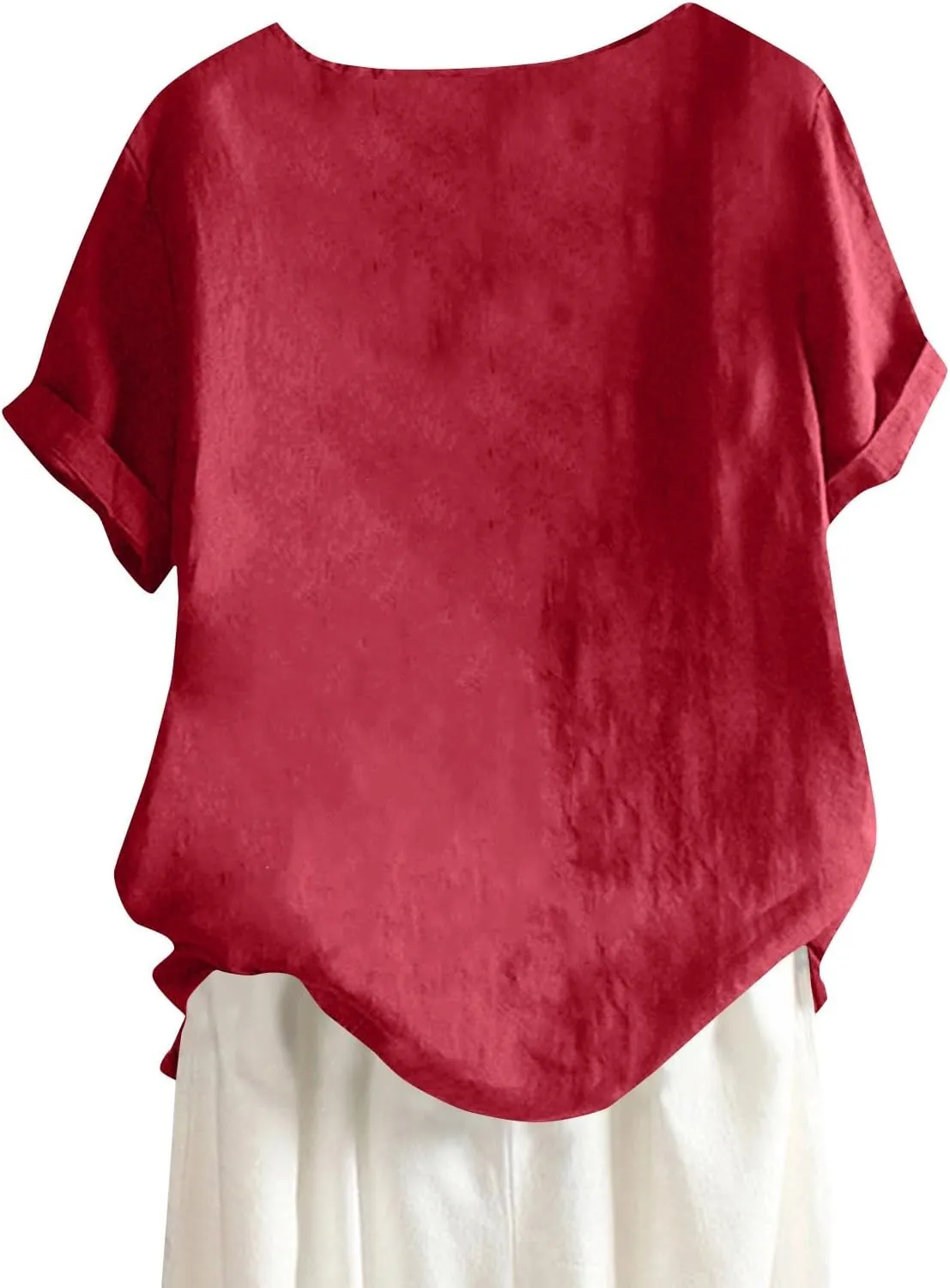 Linen Shirts for Women Loose Fit 2025 Summer Casual Crewneck Short Sleeve Tshirts Embroidery Lightweight Gauze Tops