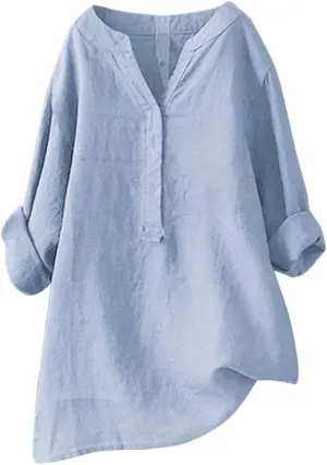 Linen Shirts for Women Women's 3/4 Sleeve Cotton Linen Jacquard Blouses Top T-Shirt