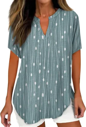 Linen Tops for Women Summer 2024 V Neck Short Sleeve Gauze Shirts Lightweihgt Casual Loose Floral Boho Tops Blouse