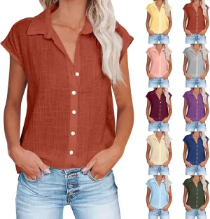 Linen Tops for Women Summer Button Down Shirts 2025 Trendy Work Shirt Tees Casual Short Sleeve Loose T-Shirts