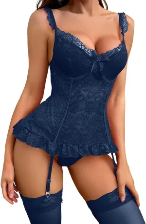 Lingerie Costume for Women Christmas Lace Mesh Nightdress Set Big Bust