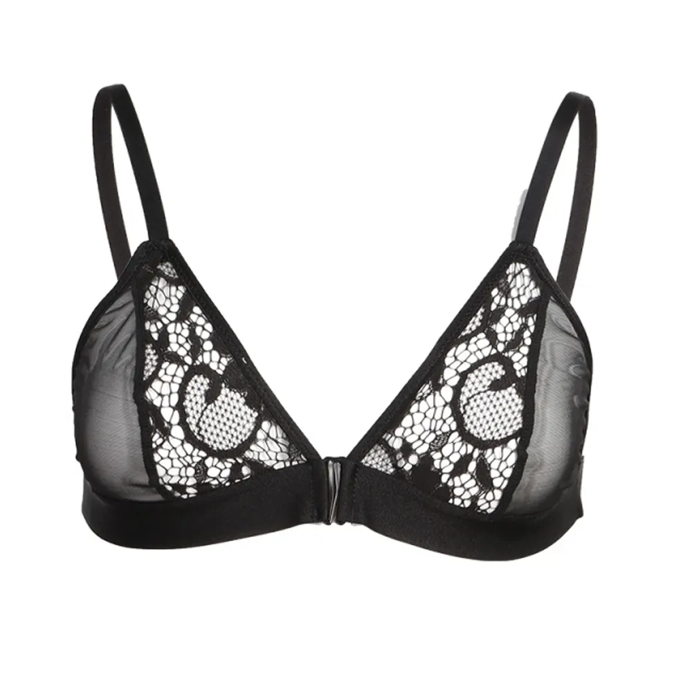 Lingerie | Sheer Jacquard Lace Trim Mesh Bralette