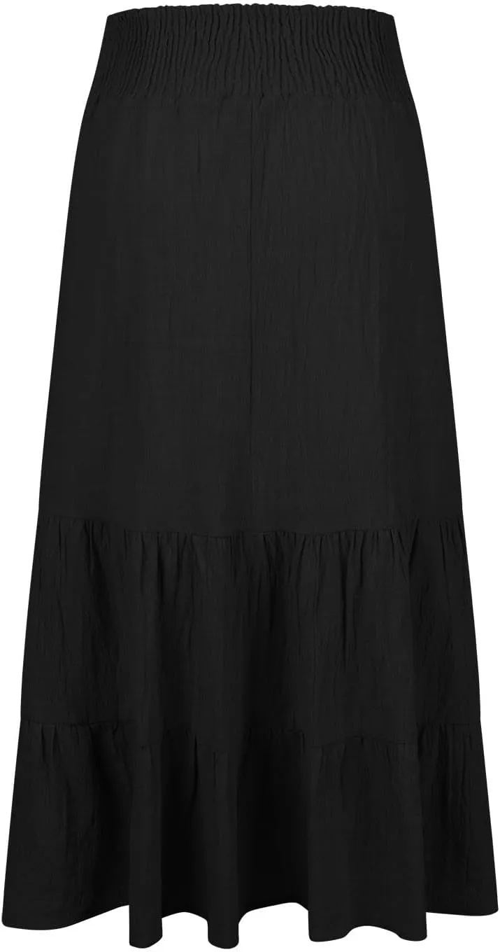 Lmdudan 2025 Women Summer Casual Elegant Smock Layered Tiered Maxi Skirt High Waisted A Line Flowy Long Skirts with Pockets