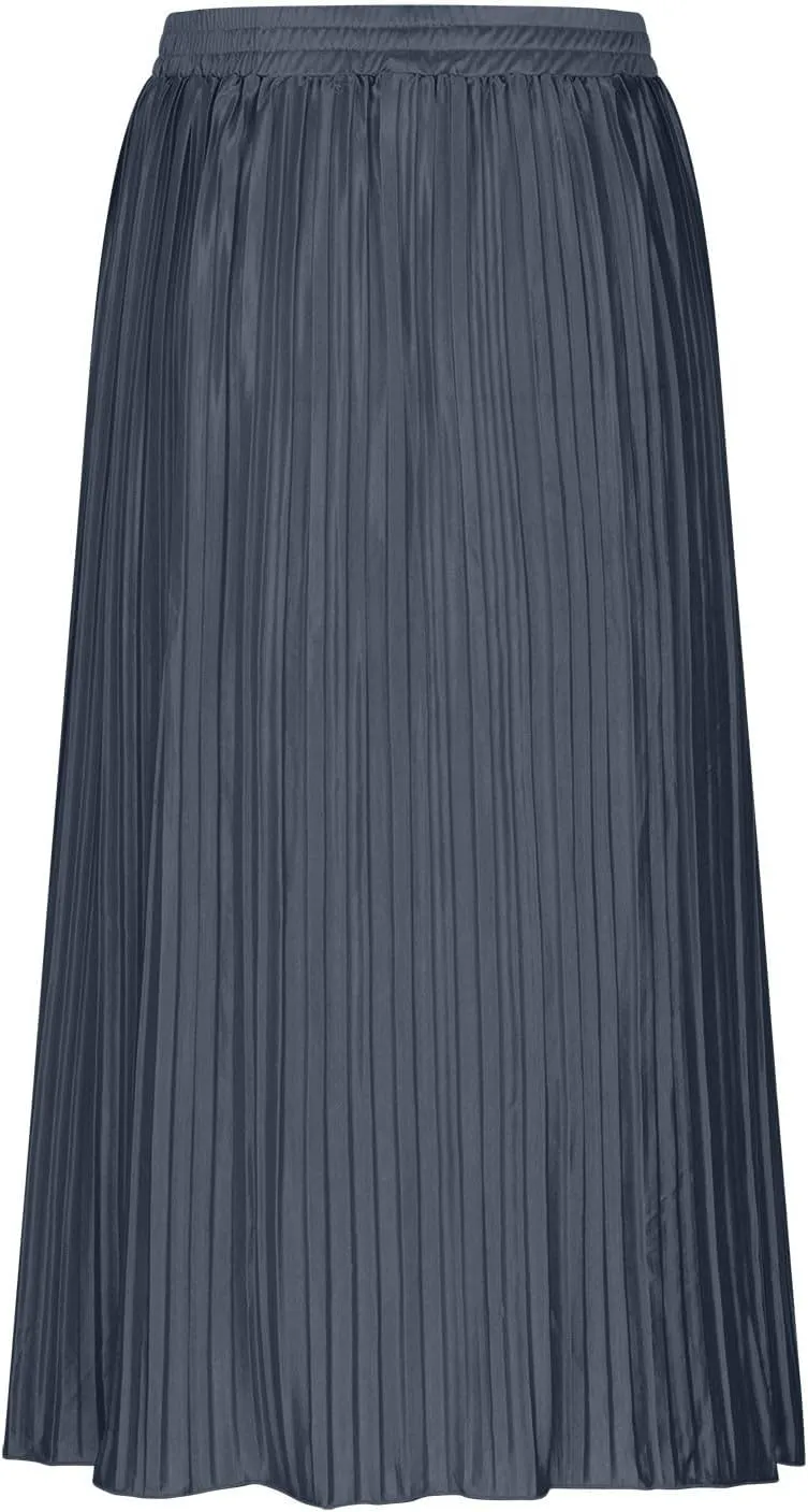 Lmdudan 2025 Womens Elegant Long Pleated Skirts Trendy Button Flowy Bohemian Skirt Elastic High Waisted Work Office Skirts