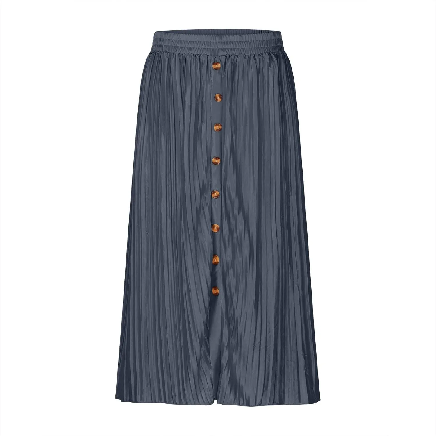 Lmdudan 2025 Womens Elegant Long Pleated Skirts Trendy Button Flowy Bohemian Skirt Elastic High Waisted Work Office Skirts