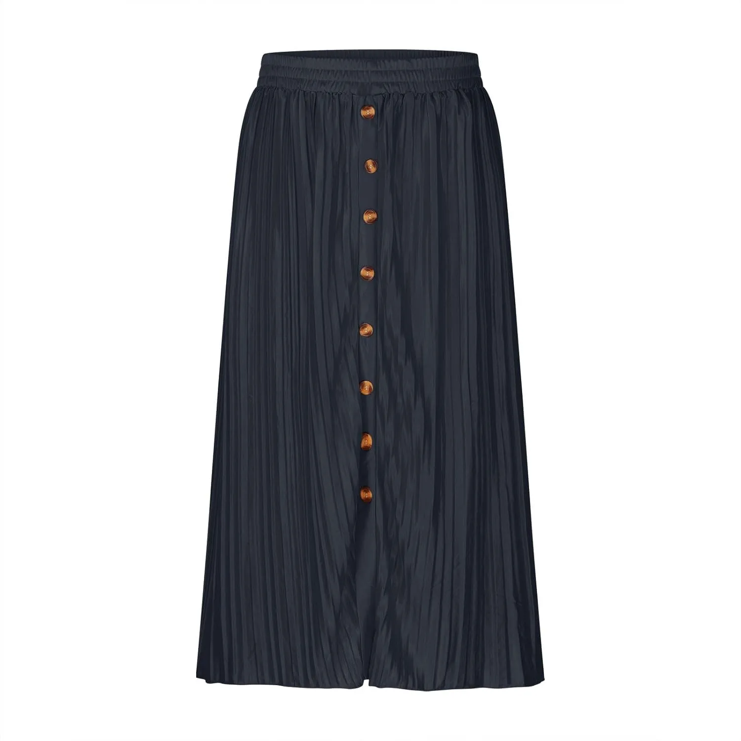 Lmdudan 2025 Womens Elegant Long Pleated Skirts Trendy Button Flowy Bohemian Skirt Elastic High Waisted Work Office Skirts