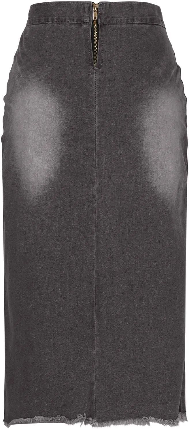 Lmdudan Denim Skirt for Women Sexy Strap High Waist Knee Length Skirts Casual Stretch Bodycon Pencil Jean Half Dress 2025
