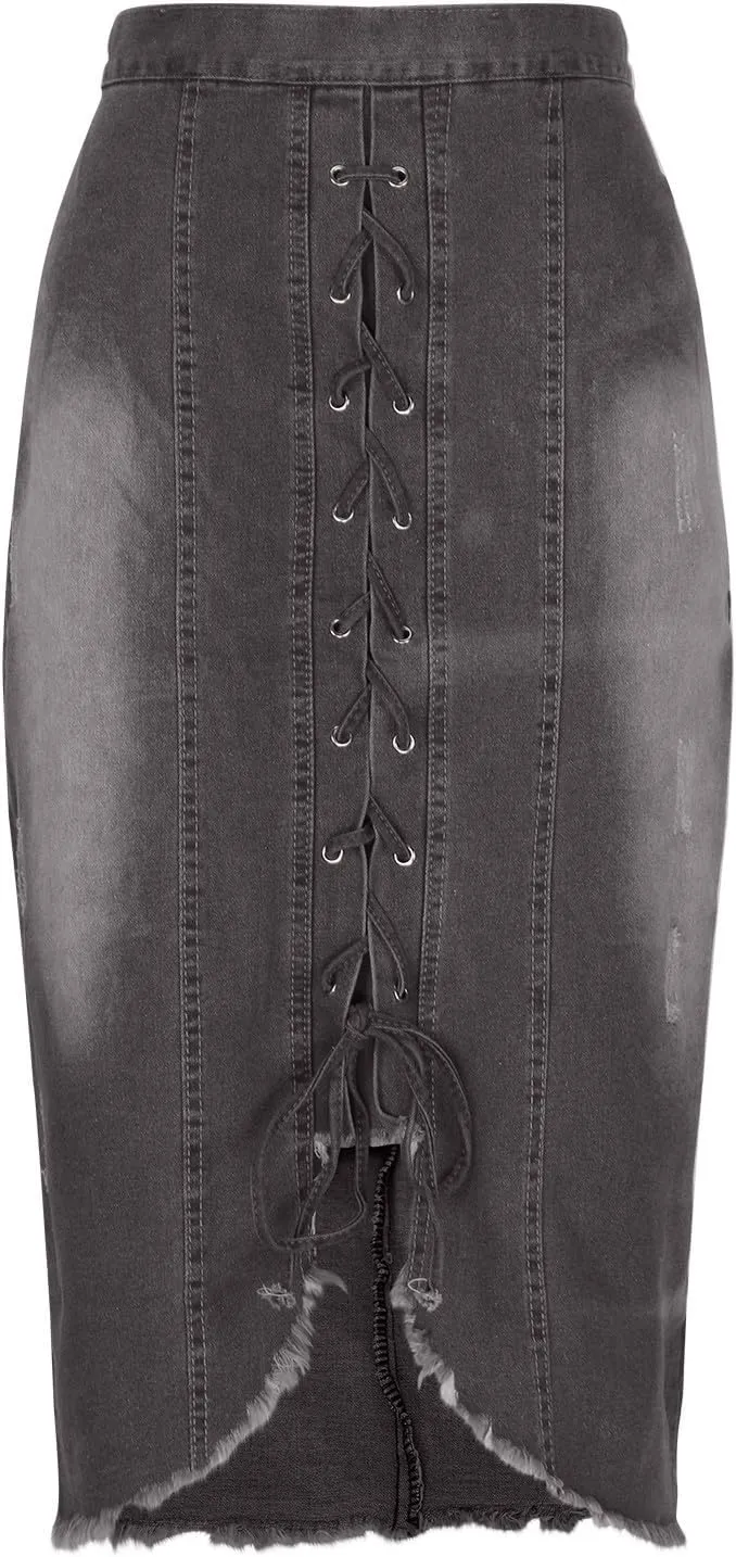 Lmdudan Denim Skirt for Women Sexy Strap High Waist Knee Length Skirts Casual Stretch Bodycon Pencil Jean Half Dress 2025
