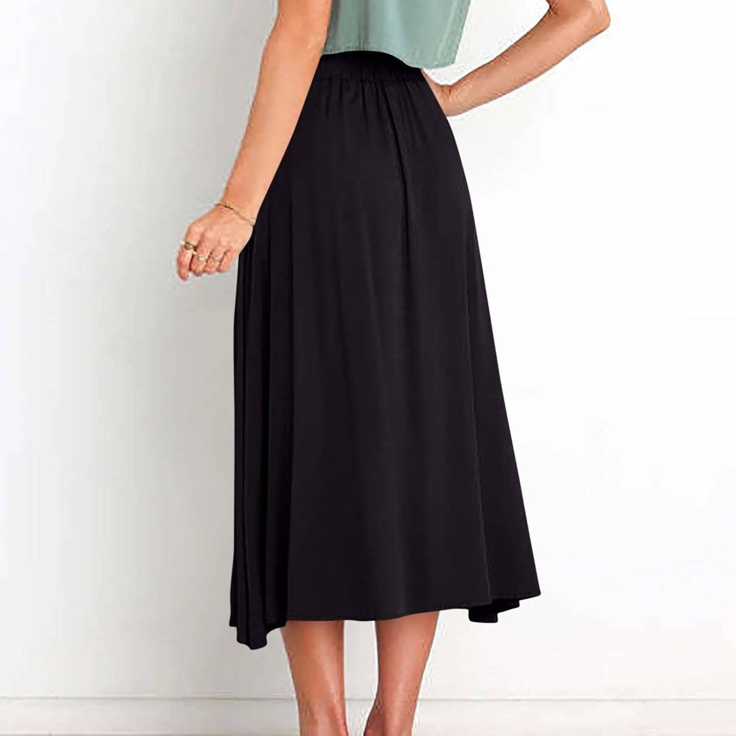 Lmdudan Women Button Down Flare Midi Skirt Trendy High Waisted A Line Flowy Skirts 2025 Summer Beach Solid Color Skirts