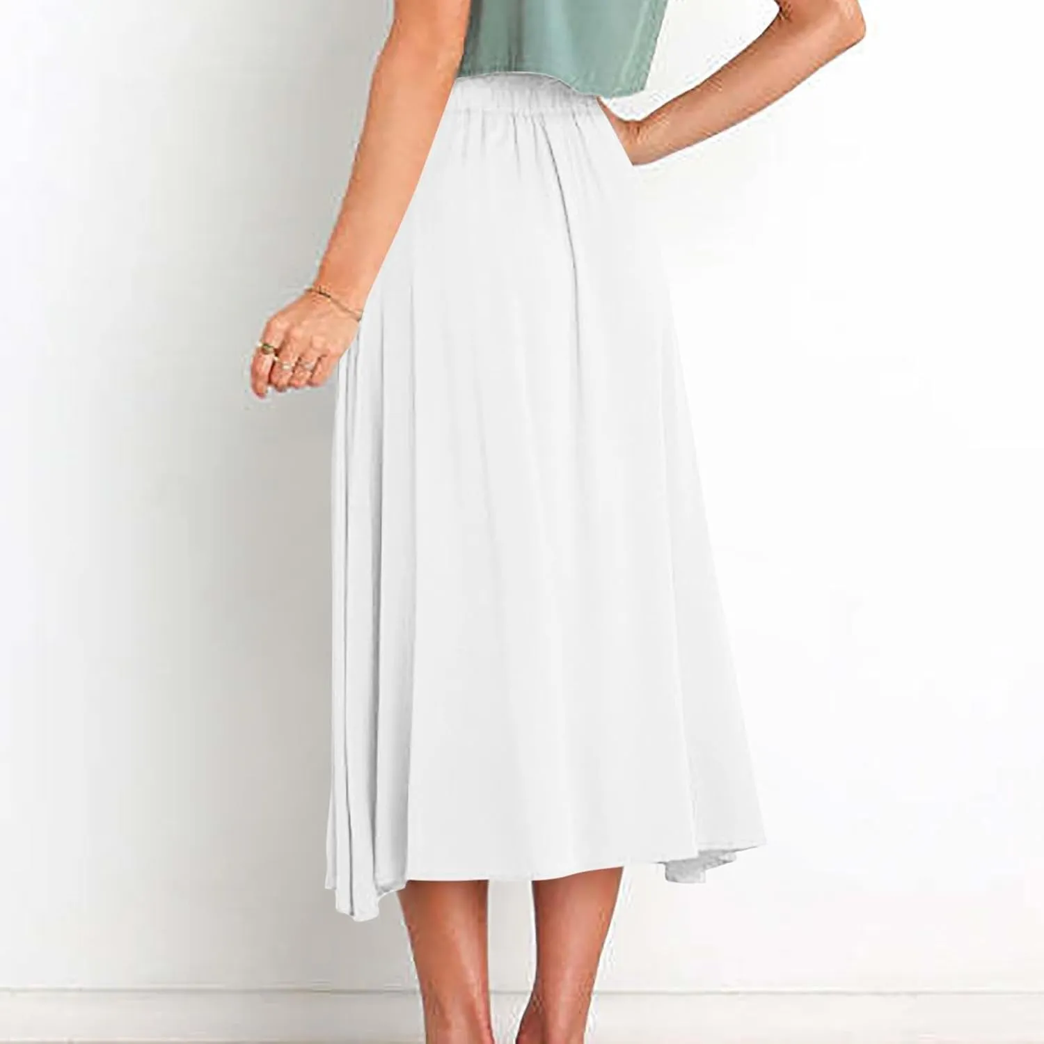 Lmdudan Women Button Down Flare Midi Skirt Trendy High Waisted A Line Flowy Skirts 2025 Summer Beach Solid Color Skirts