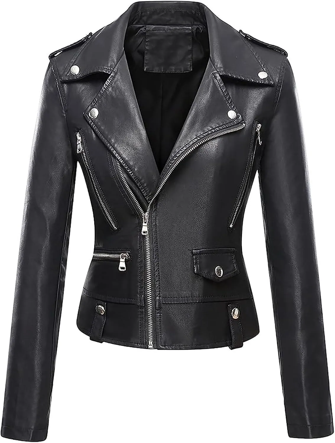 Lmdudan Women's Faux Leather Hooded Jacket Long Sleeve PU Moto Biker Outwear Fitted Slim Coat Zip Up Motorcycle Jackets Tops