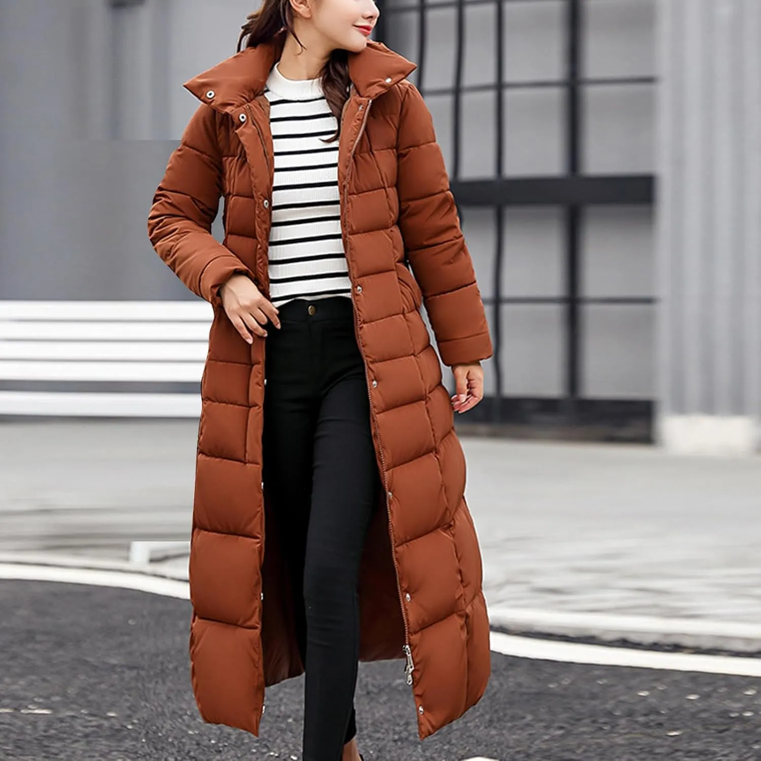 Long Down Coat Women Warm Thick Winter Windproof Puffer Jacket 2024 Trendy Slim Fit Parka Outwear with Faux Fur Hood