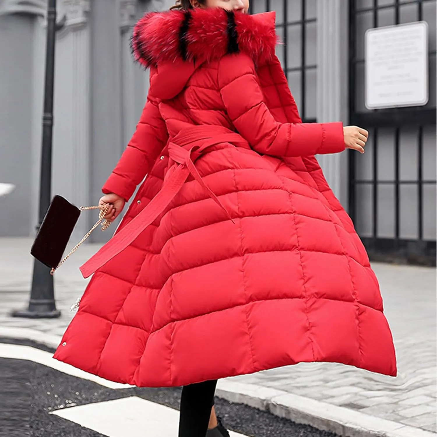 Long Down Coat Women Warm Thick Winter Windproof Puffer Jacket 2024 Trendy Slim Fit Parka Outwear with Faux Fur Hood