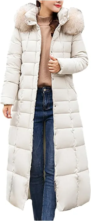 Long Down Coat Women Warm Thick Winter Windproof Puffer Jacket 2024 Trendy Slim Fit Parka Outwear with Faux Fur Hood
