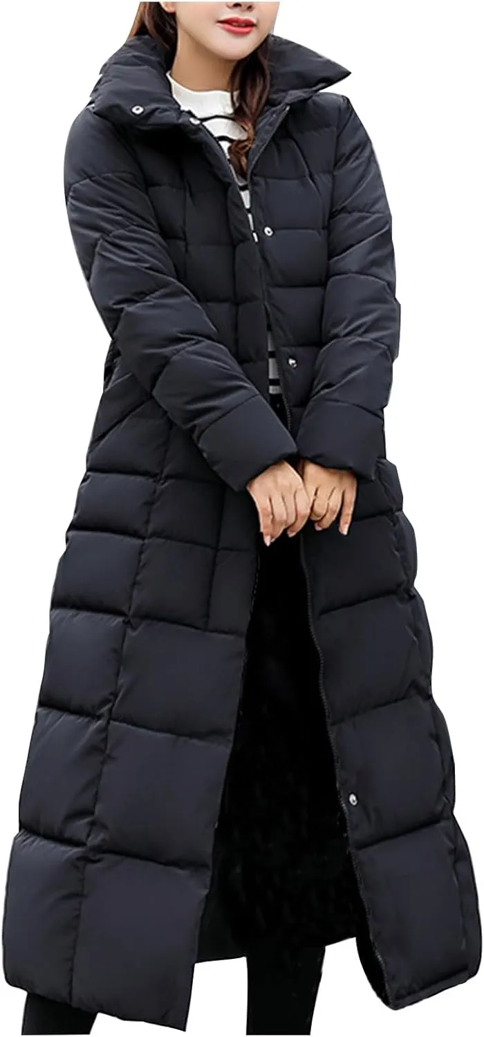 Long Down Coat Women Warm Thick Winter Windproof Puffer Jacket 2024 Trendy Slim Fit Parka Outwear with Faux Fur Hood