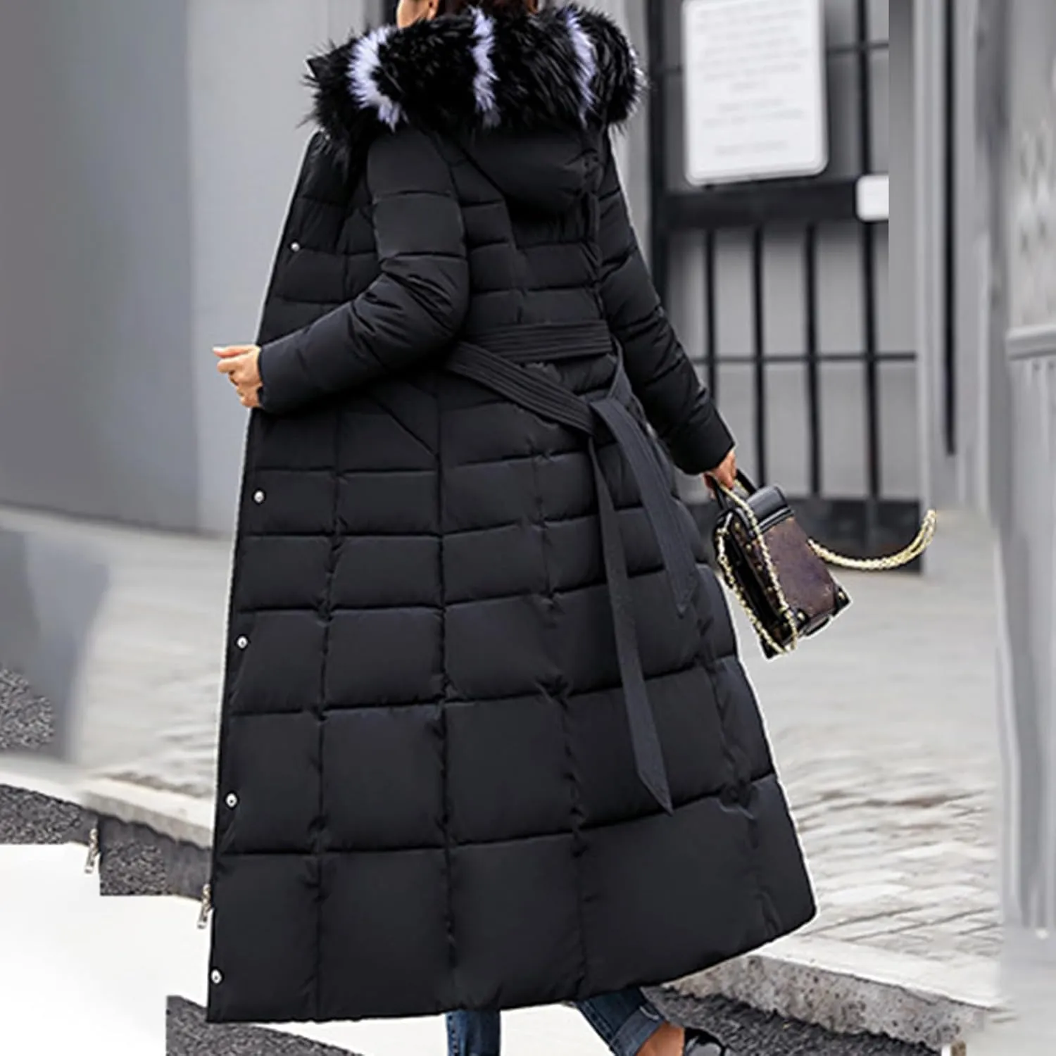 Long Down Coat Women Warm Thick Winter Windproof Puffer Jacket 2024 Trendy Slim Fit Parka Outwear with Faux Fur Hood