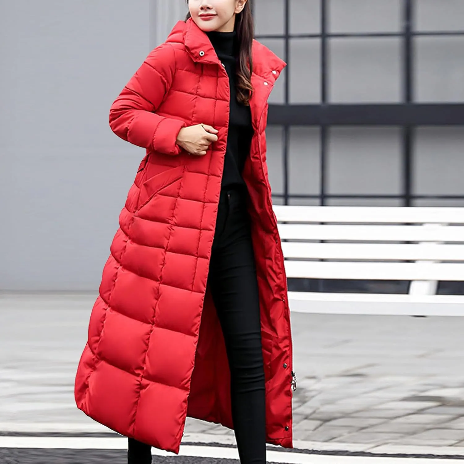 Long Down Coat Women Warm Thick Winter Windproof Puffer Jacket 2024 Trendy Slim Fit Parka Outwear with Faux Fur Hood
