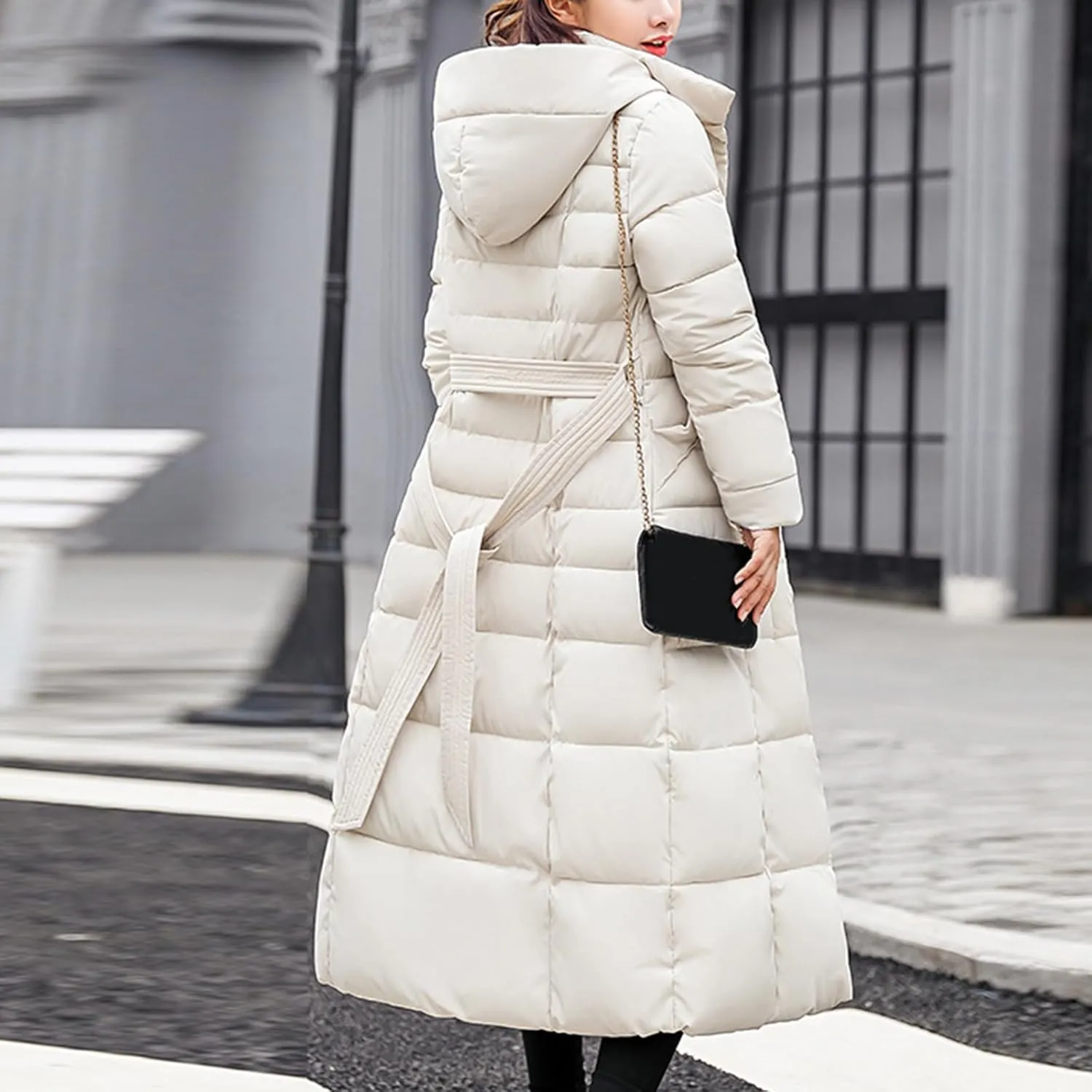 Long Down Coat Women Warm Thick Winter Windproof Puffer Jacket 2024 Trendy Slim Fit Parka Outwear with Faux Fur Hood