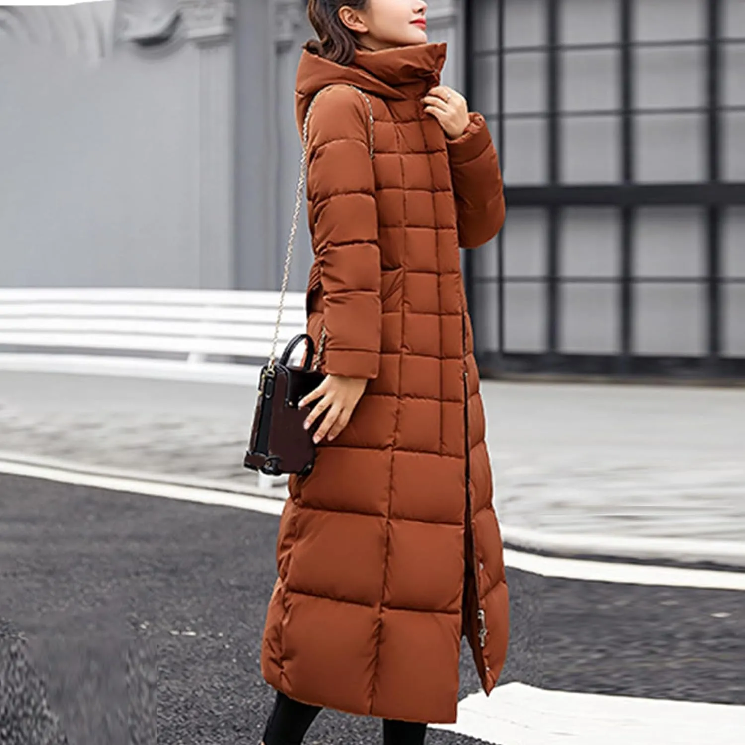 Long Down Coat Women Warm Thick Winter Windproof Puffer Jacket 2024 Trendy Slim Fit Parka Outwear with Faux Fur Hood