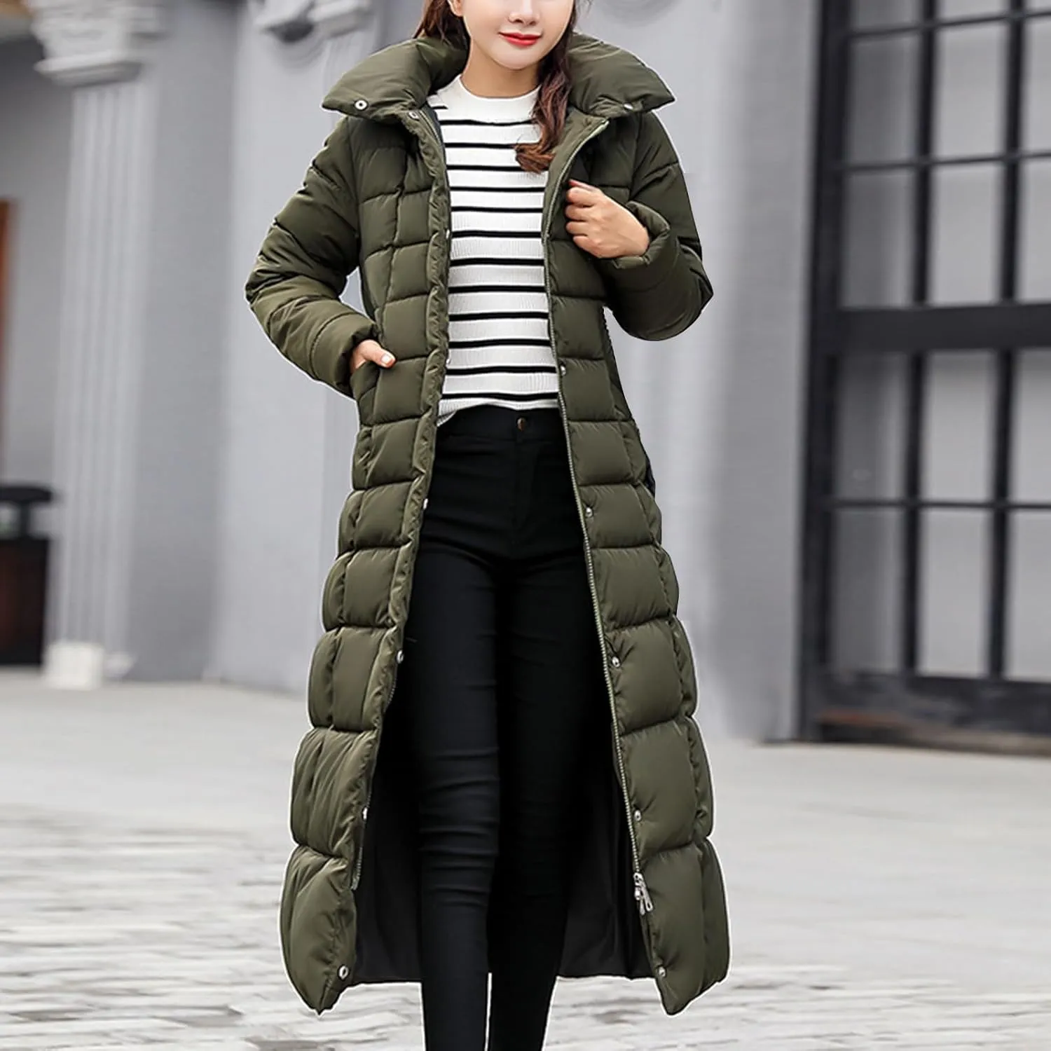 Long Down Coat Women Warm Thick Winter Windproof Puffer Jacket 2024 Trendy Slim Fit Parka Outwear with Faux Fur Hood