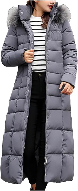 Long Down Coat Women Warm Thick Winter Windproof Puffer Jacket 2024 Trendy Slim Fit Parka Outwear with Faux Fur Hood